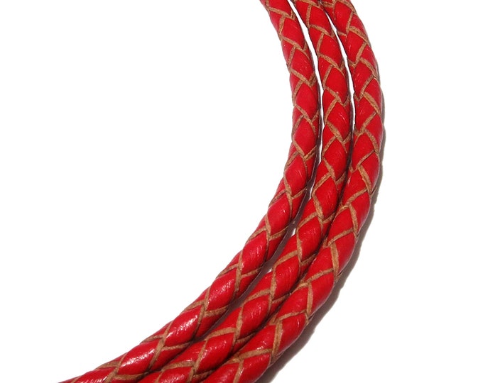 3.0 mm Natural Red braided leather cord, Natural leather cord, braided leather cord, Natural leather, Jewelry making - 50 cm (1.7 Ft)