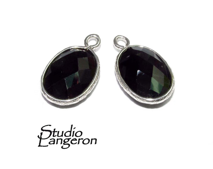 925 sterling silver oval pendant 10x14 mm with Black onyx, pendant silver, Jewelry making, bezel cup, setting, Pendant, Black onyx - 1 piece