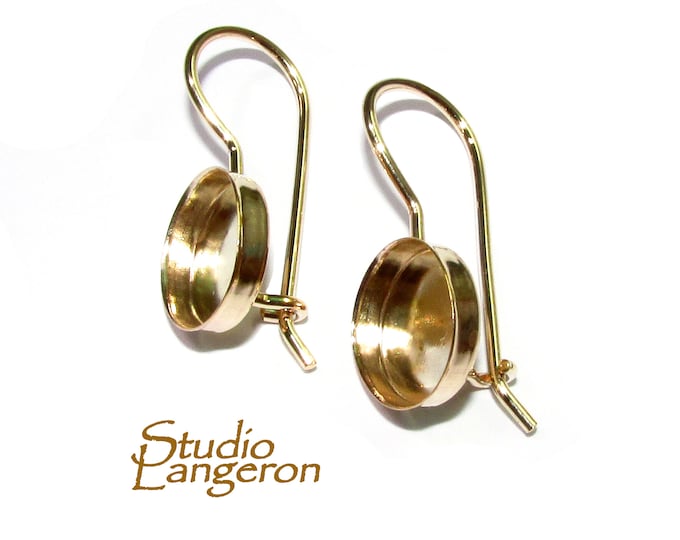 14K Yellow gold filled blank earrings with bezel cup 10 mm, Jewelry making, Setting, bezel cup, base earrings,gold filled - 1 pair (2 piece)