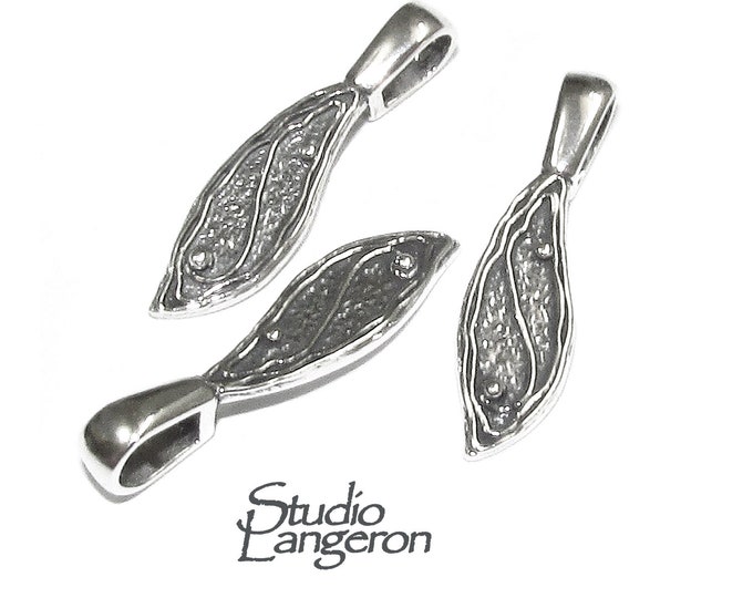 925 Sterling silver large Glue-On Feather Pendant Bail, sterling silver Bail, Jewelry making, Bail finding, Glue-On Bail - 1 piece