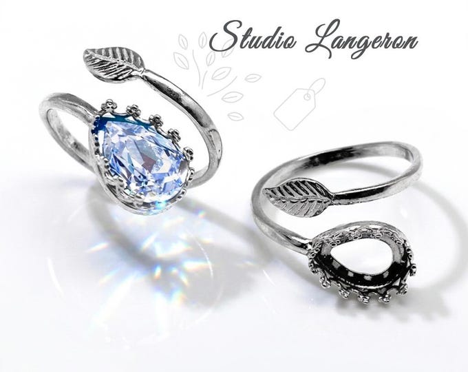 925 sterling silver open blank ring with pear bezel cup 7x10mm, silver ring, Jewelry making, base ring, Mounting ring - 1 piece