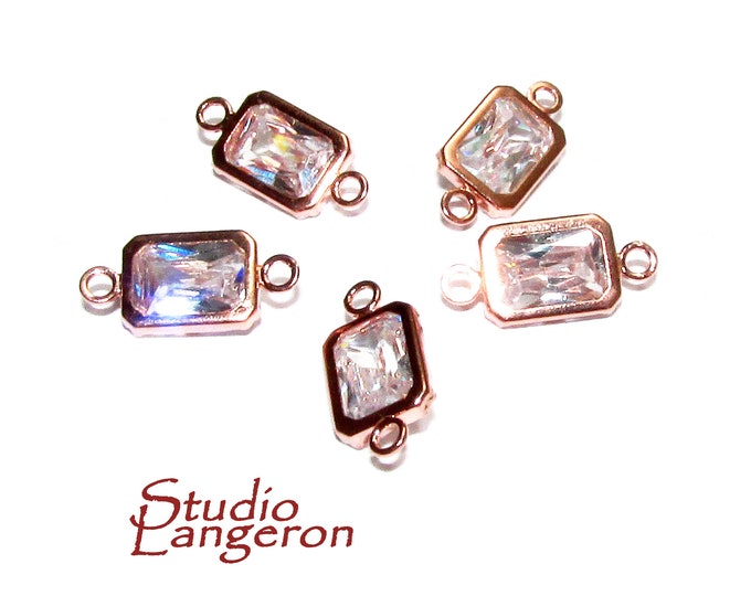 14K Rose Gold Filled White topaz rectangular Link Connector size 12.0x6.0 mm, Topaz gold filled link, Connector, Jewelry making - 1 piece