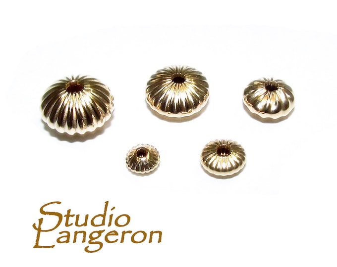 14K Yellow Gold Filled Corrugated Saucer Beads Size 3, 4, 5, 6, 7 mm, Beads, Gold filled beads, Saucer beads, Jewelry making - 1 piece