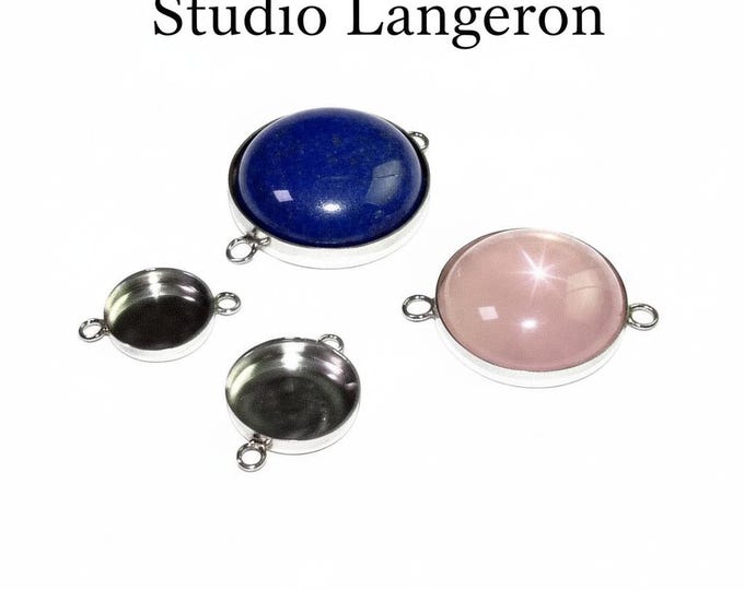 925 Sterling Silver Round Bezel Cups with two closed loops sizes 6 - 30 mm, Bezel cup, Jewelry making, Setting, Silver bezel cup - 1 piece