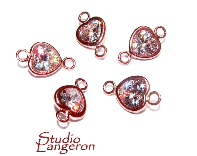 14K Rose Gold Filled White topaz heart Link Connector size 9.5x6.0 mm, White topaz gold filled link, Connector, Jewelry making - 1 piece