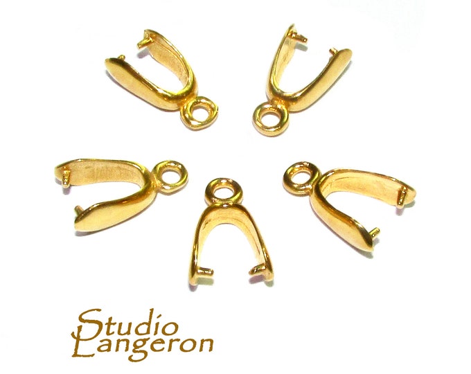 14K Yellow gold filled Large Pinch Pendant Bail, Jewelry making, bail with loop, Bail, Gold filled, Bail gold filled, Bail finding - 1 piece