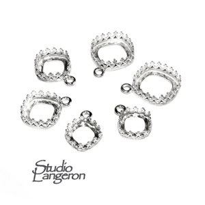 925 Sterling Silver cushion Bezel Cup size 8x8, 10x10, 12x12 mm, Bezel cups, Setting, Jewelry making, Blank pendant, 925 silver - 1 piece