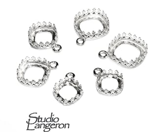 925 Sterling Silver cushion Bezel Cup size 8x8, 10x10, 12x12 mm, Bezel cups, Setting, Jewelry making, Blank pendant, 925 silver - 1 piece