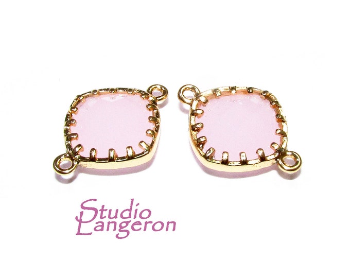 14K Gold Filled Checkerboard rose quartz cushion Link Connector size 13x18 mm, gold filled link, Jewelry making, Link Connector - 1 piece