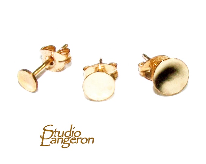14K Yellow Gold Filled Post Earrings with Pad size 3, 4, 5, 6, 7, 8, 9, 10, 12 mm, Jewelry making, Earring components - 1 pair (2 pieces)