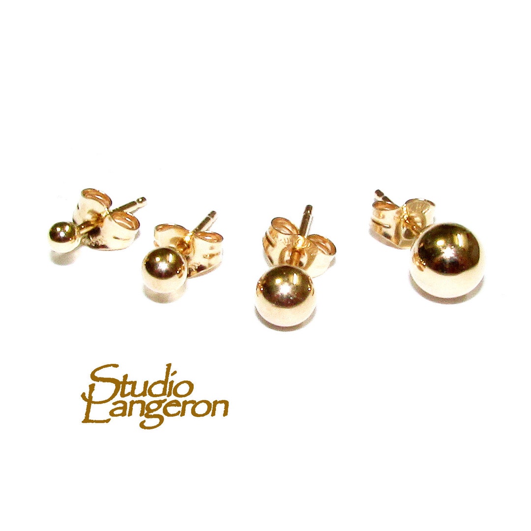 14K Solid Gold Ball Post Earrings Size 2 3 4 5 Mm Earring Etsy