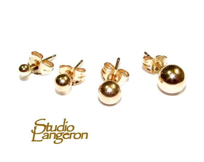 14K Solid gold Ball Post Earrings size 2, 3, 4, 5 mm, Earring Backs Included, Jewelry making, Gold earrings ball post - 1 pair (2 pieces)