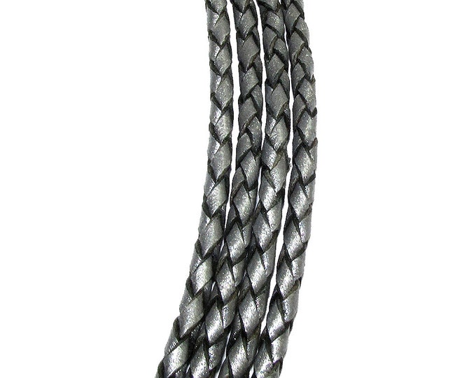 2.5 mm Natural silver braided leather cord, Leather cord, braided cord, Natural leather, silver color, Jewelry making - 50 cm (1.7 Ft)