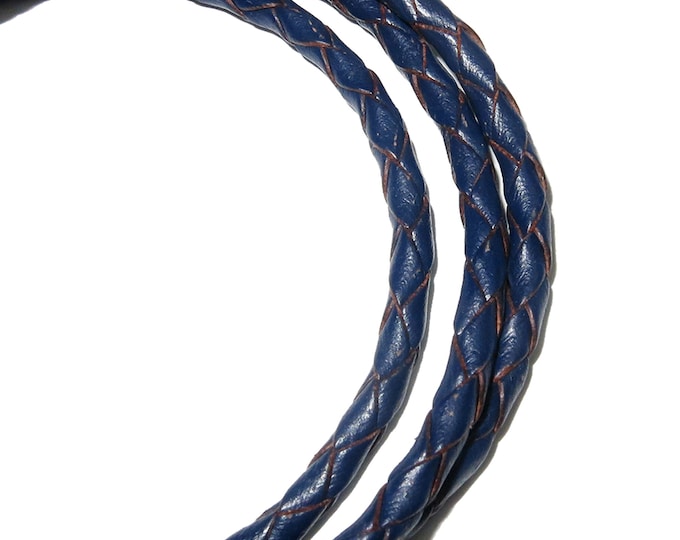 3.0 mm Natural blue braided leather cord, Natural leather cord, braided leather cord, Natural leather, Jewelry making - 50 cm (1.7 Ft)