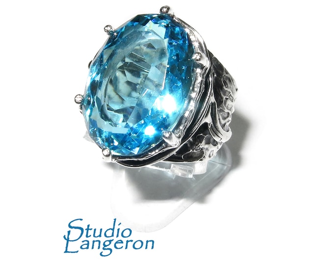 Statement Blue topaz ring 925 sterling silver with stamp size 6, Handmade ring, Sterling silver, Blue topaz, silver ring, Topaz Ring