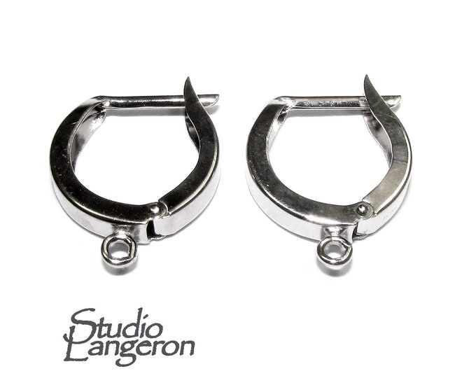 14K White Gold Lever-Back Ear Wire with Open Ring, gold earrings, Jewelry making, base earrings, lever-back earrings, white gold - 1 pair