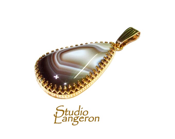 Botswana agate pendant 14K Yellow gold filled size 2.0x3.0 cm, Handmade pendant, Natural Botswana agate, Handmade pendant