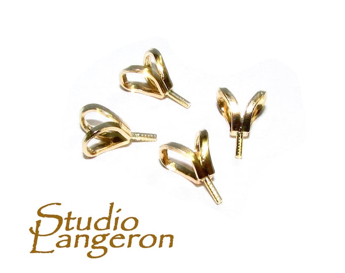 14K Solid Gold Corrugated Pearl Pendant Mounting, Solid gold, Bail gold, 14K Gold, Solid gold bead caps, Jewelry making - 1 piece
