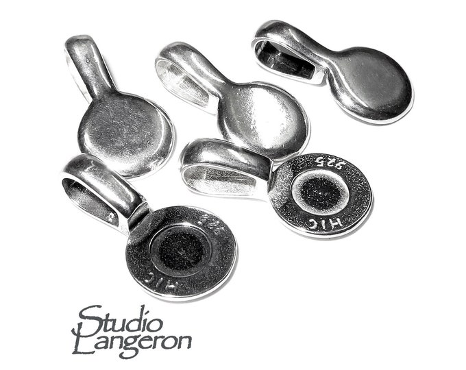 925 Sterling silver large Round Glue-on Flat Pad Pendant Bails, sterling silver Bail, Jewelry making, Bail finding, Glue-on bail - 1 piece