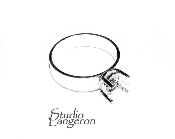 925 sterling silver blank ring with 4-prong setting 7 mm size 4-11, silver ring, Jewelry making, base ring, Setting, Prong setting - 1 piece