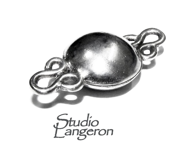 925 Sterling Silver Button Padlock Magnetic Clasp, Magnetic clasp, Silver clasp, Round clasp, Jewelry making, 925 silver clasp - 1 piece