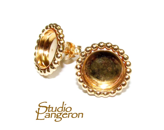 14K Gold Filled Round Cabochon Beaded Post Earring Mounting size 5, 6, 8, 10mm, Blank earrings, earrings, jewelry making - 1 pair (2 piece)