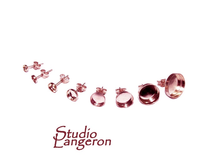 14K Rose Gold Filled Earrings Post With bezel cup size 3 - 12 mm, Earrings mounting, earring components, jewelry making - 1 pair (2 piece)