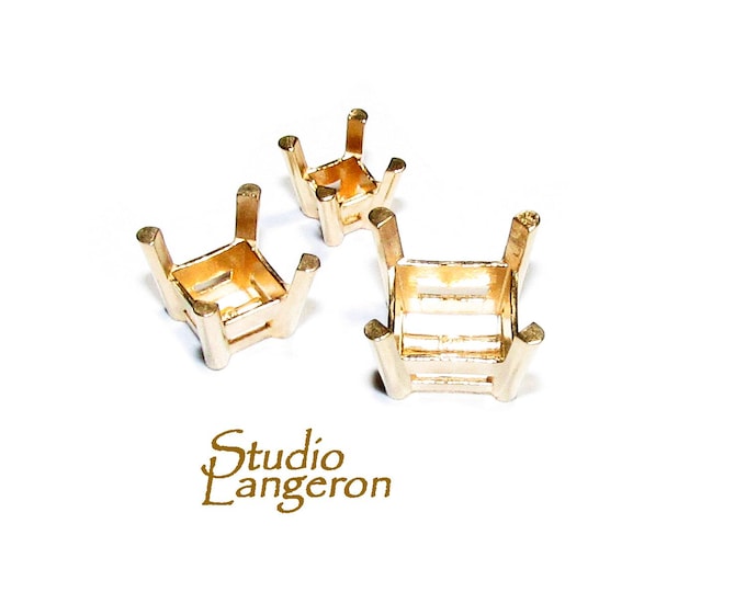14K solid gold Square Basket 4-Prong Setting size 2.0 - 7.5mm, Bezel cup, Jewelry making, Prong setting, Square Basket setting - 1 piece