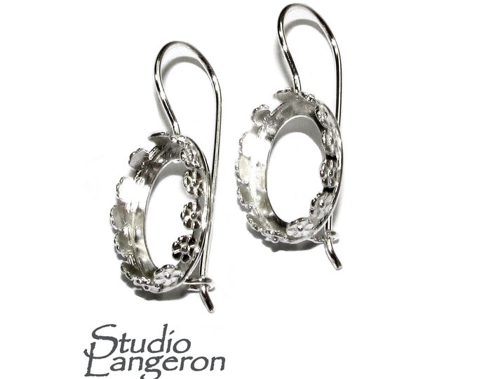 12x16 mm size 925 sterling silver blank earrings with bezel cup, Jewelry making, Setting, bezel cup, Base earrings - 1 pair (2 pieces)