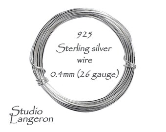 EN VENTE!!!  3,0 mètres (10 pi) Fil d’argent sterling 925 Demi-dur 0,4 mm (26 GA), Fabrication de bijoux, Fil d’argent, Fil, Fil d’argent sterling