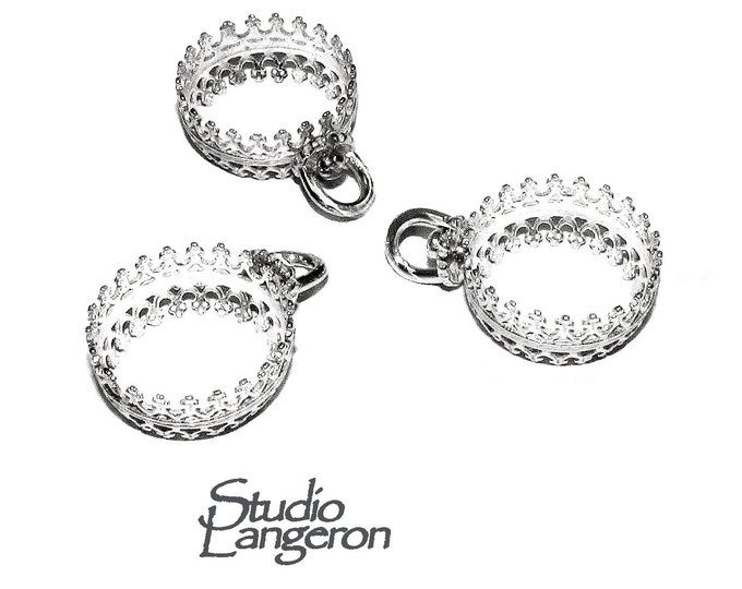 925 sterling silver blank pendant for bead 14 mm, pendant silver, base pendant, bezel cup, setting, Jewelry making - 1 piece