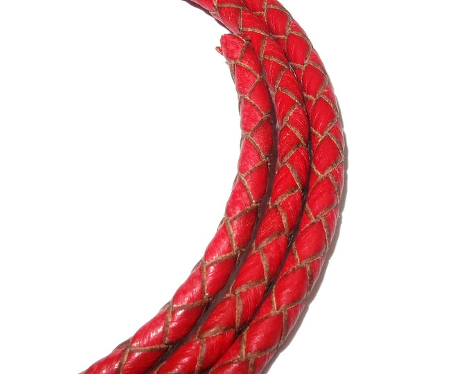 4.0 mm Natural Red braided leather cord, Natural leather cord, braided leather cord, Natural leather, Jewelry making - 50 cm (1.7 Ft)