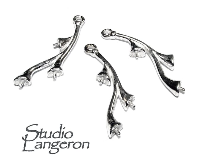 925 sterling silver twig blank pendant 28х9.5 mm, pendant silver, base pendant, bezel cup, Jewelry making, setting, silver base - 1 piece