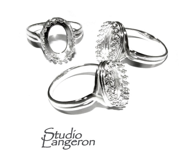 10x14 mm 925 sterling silver blank ring with bezel cup size 5, 6, 7, 8, silver ring, bezel cup, silver, base ring, Jewelry making - 1 piece