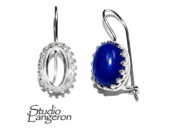 925 sterling silver blank earrings with oval bezel cup size 6x8-13x18 mm, model 1023, Jewelry making, Setting, bezel cup - 1 pair (2 pieces)