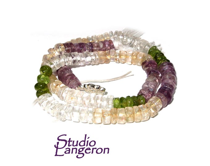SALE!  Natural Amethyst, peridot, rutile Heishi Disc Beads 7mm 1 strand 36cm (14 inch) long, Natural gemstone, Jewelry making - 1 strand