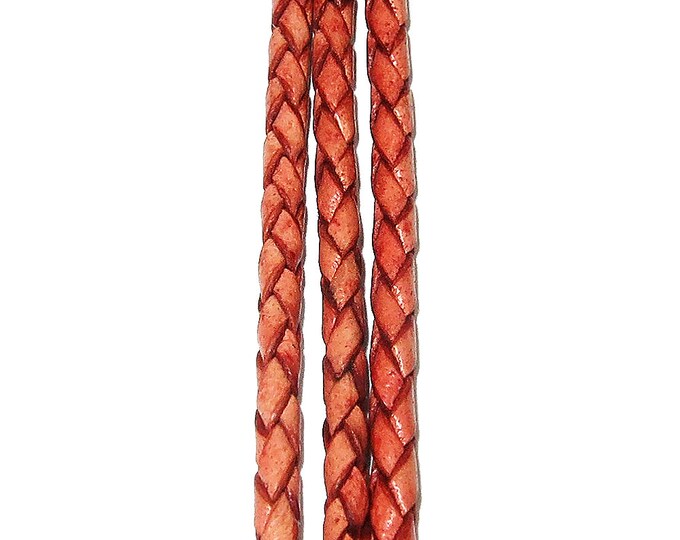 2.5 mm Natural terracotta color braided leather cord, Leather cord, Natural leather, terracotta color, Jewelry making - 50 cm (1.7 Ft)