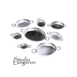 925 Sterling Silver Oval Bezel Cups with two rings sizes 4x6-30x40 mm, Silver Bezel cups, Oval bezel cups, Jewelry making, Setting - 1 piece
