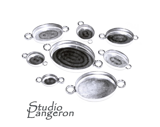 925 Sterling Silver Oval Bezel Cups with two rings sizes 4x6-30x40 mm, Silver Bezel cups, Oval bezel cups, Jewelry making, Setting - 1 piece