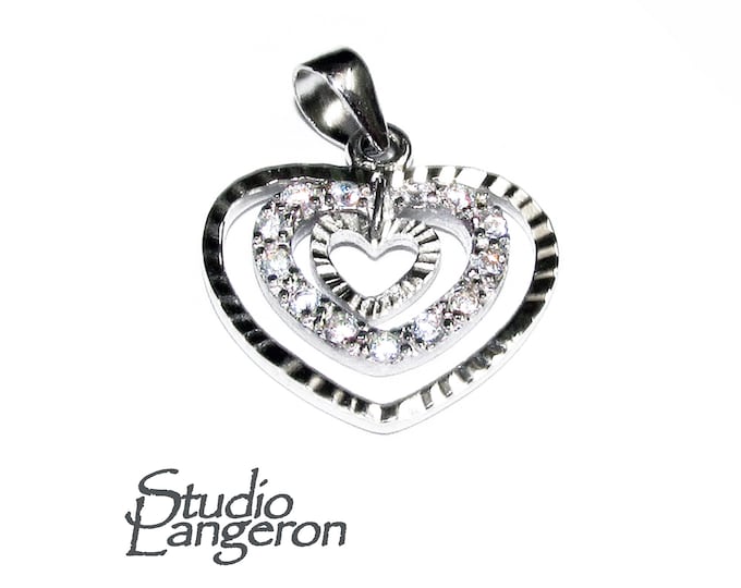 925 sterling silver large three hearts Pendant with crystals, Three hearts, pendant silver, Valentine's Day, Hearts Pendant - 1 piece