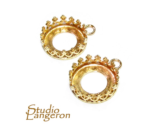 14K solid yellow gold Bezel Cups size 10 mm with loop, Bezel cup, Setting, 14K solid gold, Jewelry making, Round bezel cup - 1 piece