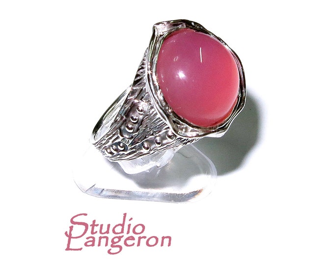 Statement Chalcedony ring 925 sterling silver size 7 1/2, Handmade ring, single copy, 925 sterling silver, Natural Chalcedony, gemstone