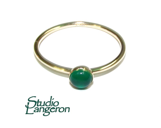 14K Yellow solid gold handmade minimalist ring with green chalcedony 4 mm size 4, 5, 6, 7, 8, 14K Solid Gold ring with chalcedony - 1 piece