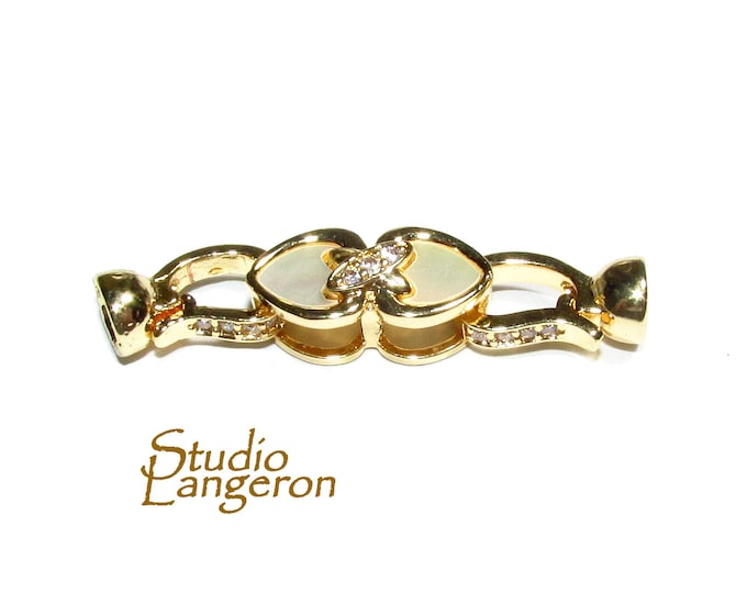 14K Yellow Gold filled Hook Eye Clasps Large with mother of pearl, Gold Filled Hook Eye clasp, Jewelry making, Gold Filled clasp - 1 piece