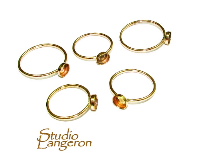 14K Yellow solid gold blank ring with bezel cup 4 mm size 4 - 10, Base ring, Gold ring, bezel cup, Jewelry making, Setting - 1 piece