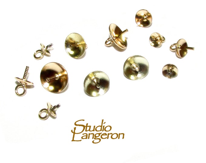 14K Solid Gold Eye Pearl Component Mounting size 3, 4, 5, 6 mm, Solid gold, bead caps, Jewelry making, Solid gold bead caps - 1 piece