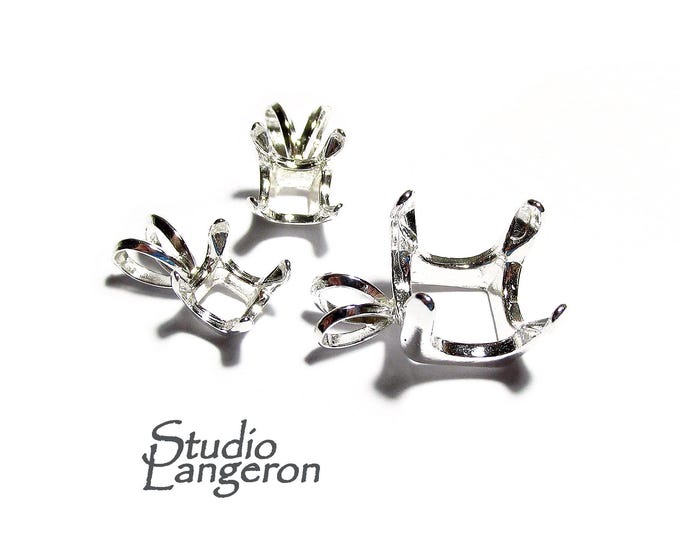 925 sterling silver blank pendant with cushion 4-prong setting, pendant, cushion base pendant, Jewelry making, Prong setting - 1 piece