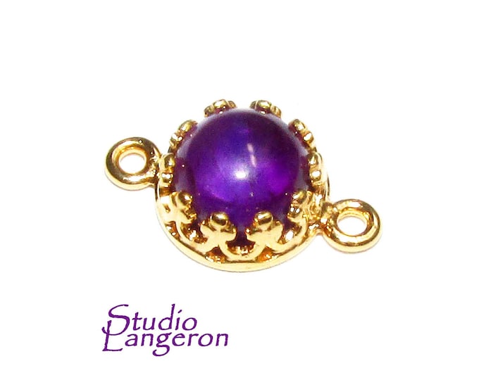 14K Gold Filled natural Amethyst round Link Connector size 14x7 mm, Natural Amethyst silver link, Jewelry making, Connector - 1 piece