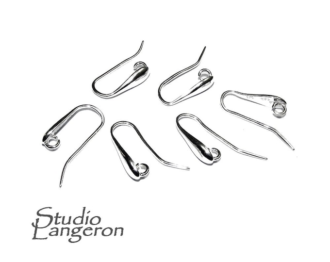 925 Sterling Silver Elongated Teardrop Ear Wire with Hidden Open Ring, Silver Ear wire, Silver earrings, Jewelry making - 1 pair (2 pieces)