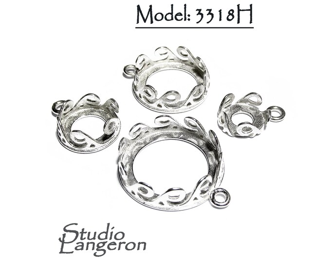 925 Sterling Silver Round Bezel Cups, size 8.0 - 16.0 mm, model 3318H, Setting, Silver bezel cup, Bezel cup, Jewelry making - 1 piece